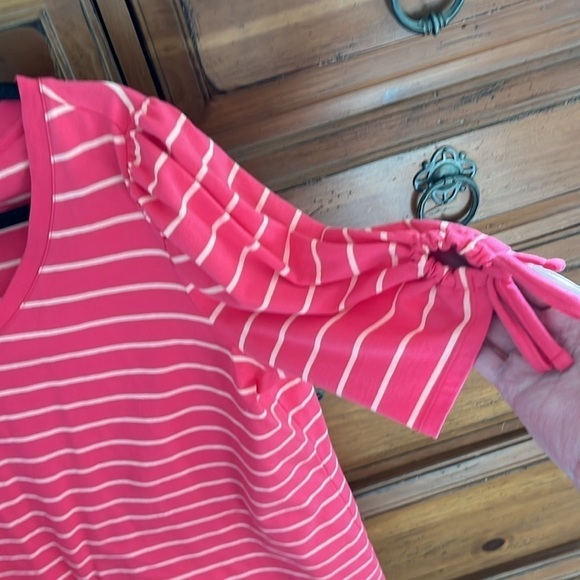 NWOT Talbots Women’s Pink And White Striped V-Neck Tee Size Plus X. - Picture 2 of 6